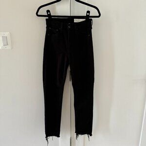 rag & bone Nina HighRise Ankle Cigarette Jeans Black Fray Step Hem 24 waist
